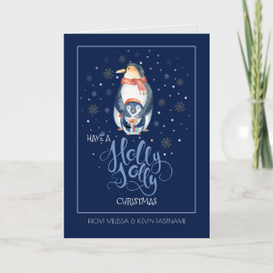 Cartes Pour Fêtes Annuelles Holly Jolly Typographie et Pinguin de Noël