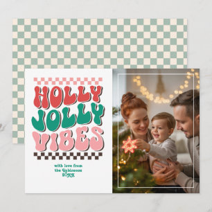 Cartes Pour Fêtes Annuelles "Holly Jolly Vibes" Photo de Noël Rétro