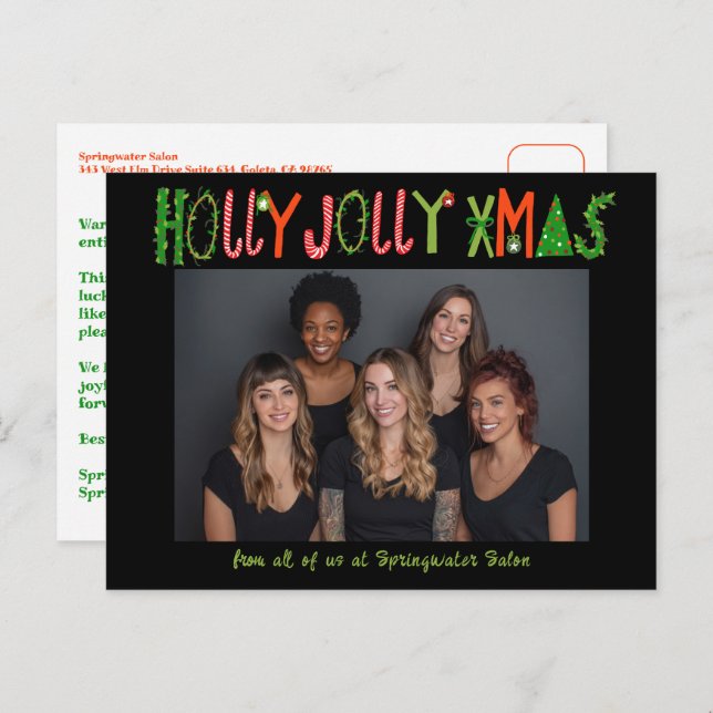 Cartes Pour Fêtes Annuelles HOLLY JOLLY XMAS Christmas Custom Business (Devant / Derrière)