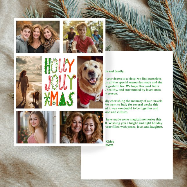 CARTES POUR FÊTES ANNUELLES HOLLY JOLLY XMAS PHOTO PERSONNALISÉE À LA MAIN 6 (HOLLY JOLLY XMAS Hand-Drawn Artwork CUSTOM 6 PHOTO Holiday Card
)