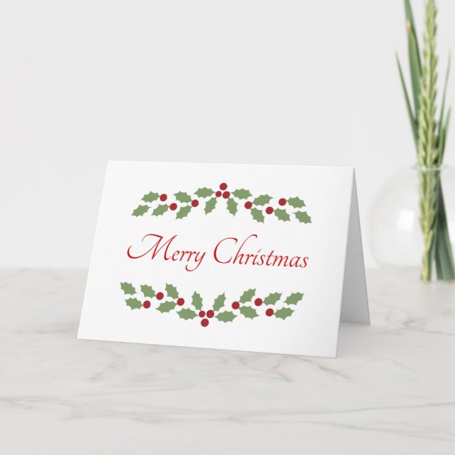 Cartes Pour Fêtes Annuelles Holly Joyeux Mot de Noël Simple Classique Élégant (Devant)