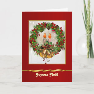 Cartes Pour Fêtes Annuelles Holly pine wreath, candles, bells French Christmas