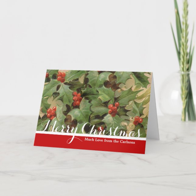 Cartes Pour Fêtes Annuelles Holly Tree Noël Vintage (Devant)