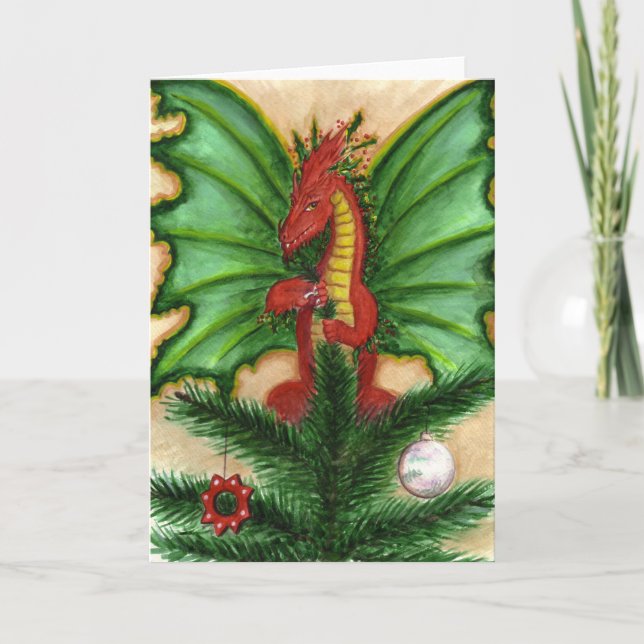 Cartes Pour Fêtes Annuelles Holly Treetop Dragon (Devant)