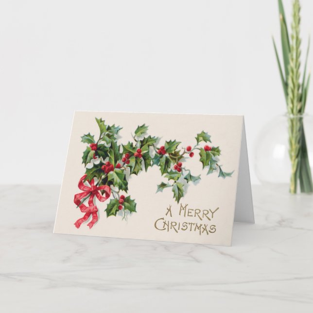 Cartes Pour Fêtes Annuelles Holly Winterberry Red Ribbon (Devant)
