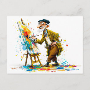 Cartes Pour Fêtes Annuelles Homme Âgé Humoristique en Train de Lire Illustrati