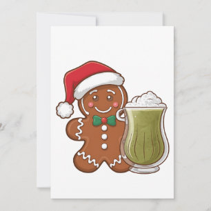 Cartes Pour Fêtes Annuelles Homme en pain d'épices tenant une boisson matcha N