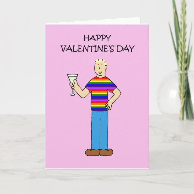 Cartes Pour Fêtes Annuelles Homme gay Valentine en T-shirt arc-en-ciel (Devant)