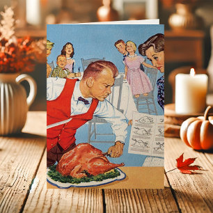 Cartes Pour Fêtes Annuelles Homme Vintage Découpant une Dinde Thanksgiving