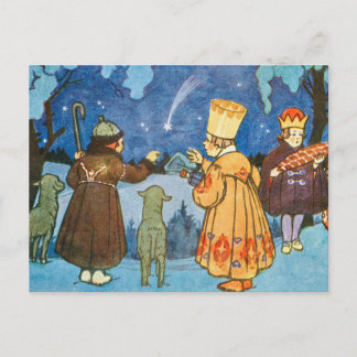 Cartes Pour Fêtes Annuelles Hommes sages vintages et moutons la nuit de Noël