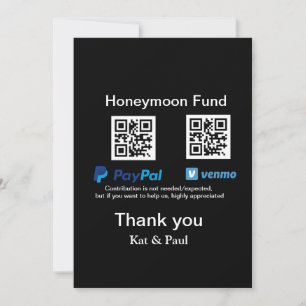 Cartes Pour Fêtes Annuelles Honeymoon Fund PayPal Venmo QR code Merci