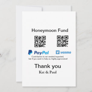 Cartes Pour Fêtes Annuelles Honeymoon Fund PayPal Venmo QR code Merci