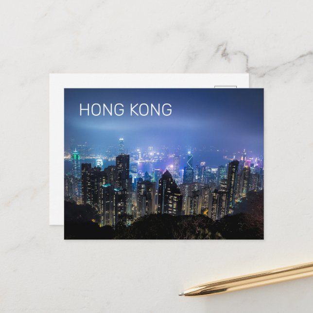 Cartes Pour Fêtes Annuelles Hong Kong Island Skyline Panorama Souvenir de nuit (Devant/Arrière en situation)
