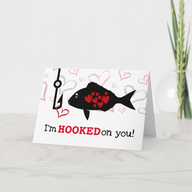 Cartes Pour Fêtes Annuelles Hooked On You Heart and Fish Valentine's Day (Devant)