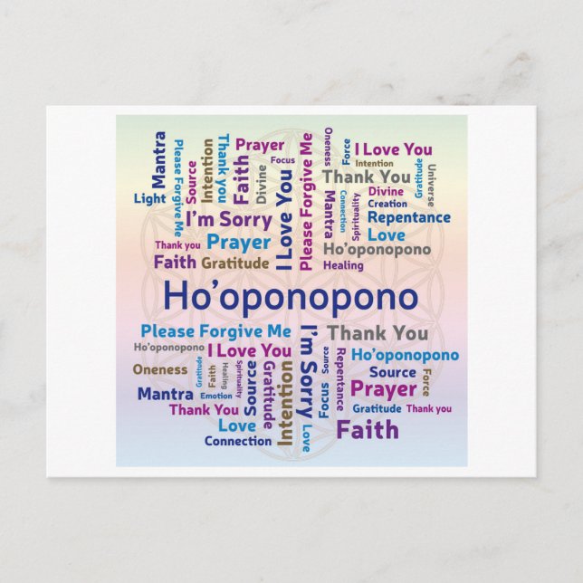 Cartes Pour Fêtes Annuelles Ho'oponopono Word Cloud - Mantra - Self Love (Devant)