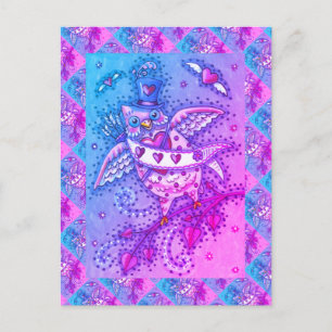 CARTES POUR FÊTES ANNUELLES HOOTS BLANCS N' COEURS CUPID OWL VALENTINE