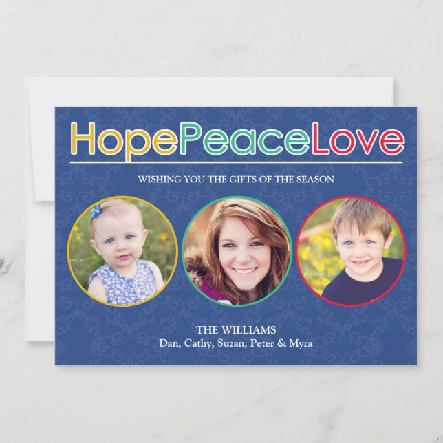 Cartes Pour Fêtes Annuelles Hope Peace Love Photos Holiday Flat Card (Devant)