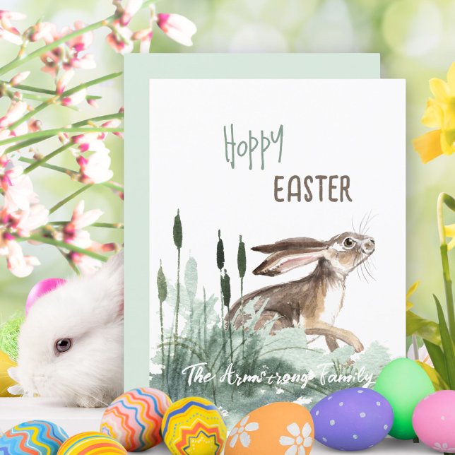 Cartes Pour Fêtes Annuelles Hoppy Bunny Pâques Pastel Floral Aquarelle (Hoppy Easter Bunny Pastel Floral Watercolor Holiday Card ©Susanne Sachers - Sunny Mind 🌞
)