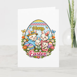 Cartes Pour Fêtes Annuelles Hoppy Easter Colorful Cartoon Bunny Family Graphic