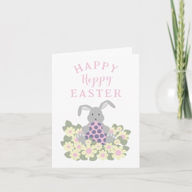 Cartes Pour Fêtes Annuelles Hoppy Happy Pâques mignonette lapin floral (Devant)