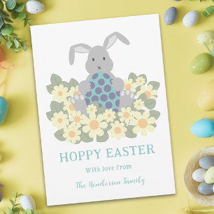 Cartes Pour Fêtes Annuelles Hoppy Pâques mignon lapin floral