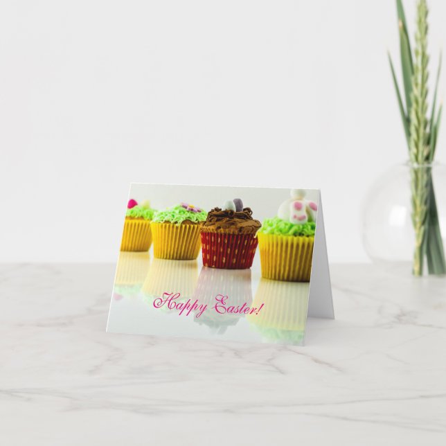 Cartes Pour Fêtes Annuelles Horiz. - Cupcakes "Happy Easter" (Devant)