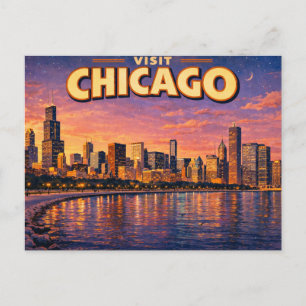 Cartes Pour Fêtes Annuelles Horizon de Chicago et lac Michigan au crépuscule