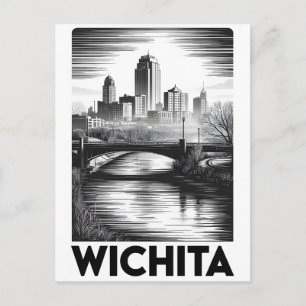 Cartes Pour Fêtes Annuelles Horizon de Wichita Kansas Noir et Blanc Gravure su