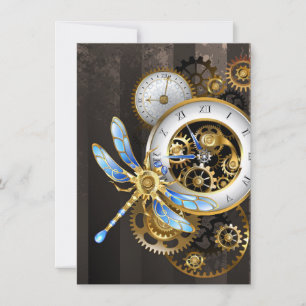 Cartes Pour Fêtes Annuelles Horloge à vapeur avec libellule mécanique