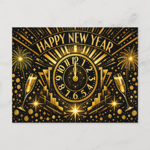 Cartes Pour Fêtes Annuelles Horloge de minuit en or Art déco pour célébration
