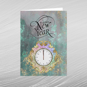 Cartes Pour Fêtes Annuelles Horloge dorée élégante Nouvel An