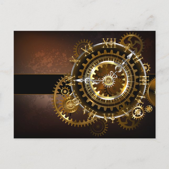 Cartes Pour Fêtes Annuelles Horloge Steampunk avec des engrenages anciens (Devant)