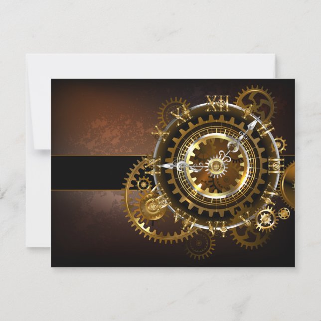 Cartes Pour Fêtes Annuelles Horloge Steampunk avec des engrenages anciens (Devant)