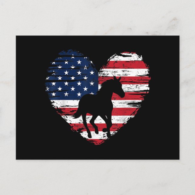 Cartes Pour Fêtes Annuelles Horse American Flag Heart USA Patriotic Pride (Devant)