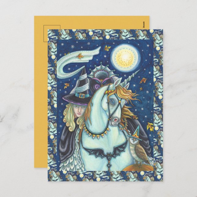 Cartes Pour Fêtes Annuelles HORSEMAN GOTH WITCH, UNICORN & OWL Blank (Devant / Derrière)