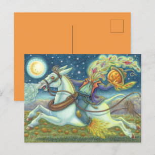 CARTES POUR FÊTES ANNUELLES HORSEMAN SCARECROW SANS TÊTE SUR MULE BLANCHE