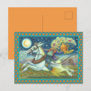 CARTES POUR FÊTES ANNUELLES HORSEMAN SCARECROW SANS TÊTE SUR MULE BLANCHE