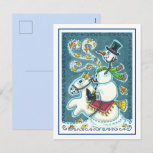 CARTES POUR FÊTES ANNUELLES HORSEMAN SNOWMAN SANS TÊTE, HUMOUR XMAS HALLOWEEN,