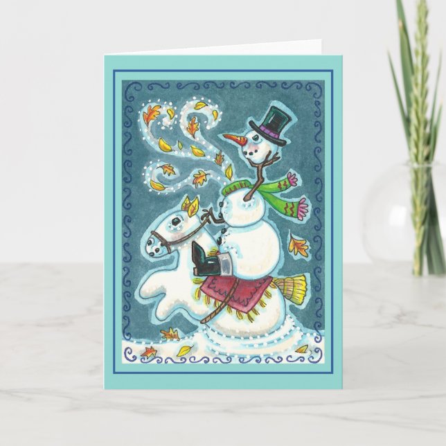 CARTES POUR FÊTES ANNUELLES HORSEMAN SNOWMAN SANS TÊTE, HUMOUR XMAS HALLOWEEN, (Devant)