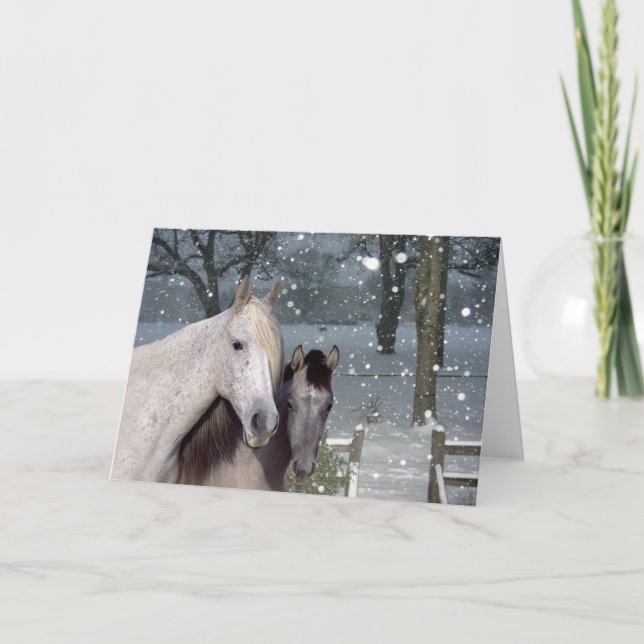 Cartes Pour Fêtes Annuelles Horses Falling Snow Greeting Card (Devant)