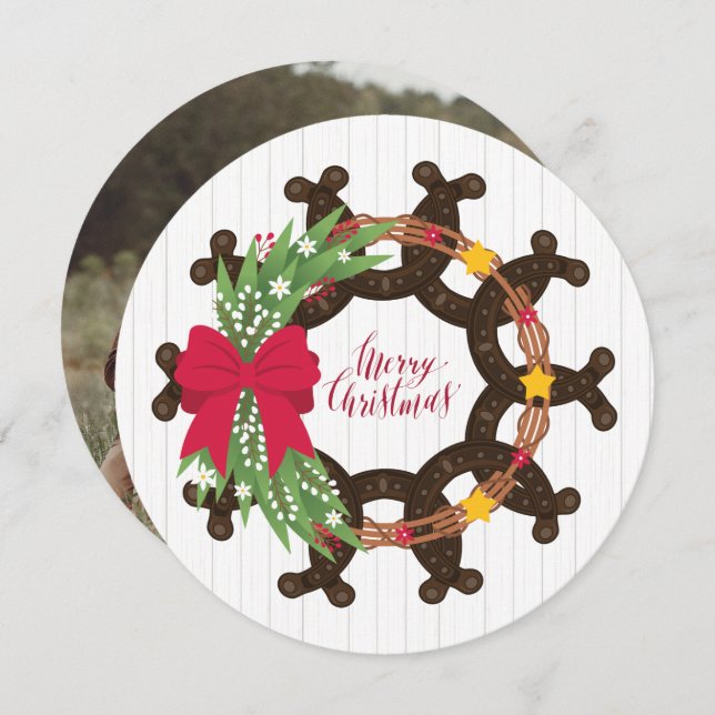 Cartes Pour Fêtes Annuelles Horseshoe Christmas Wreath (Devant / Derrière)