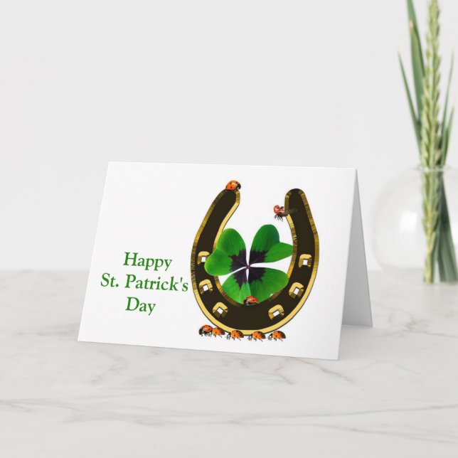 Cartes Pour Fêtes Annuelles Horseshoe Shamrock Ladybugs St. Patricks Day (Devant)