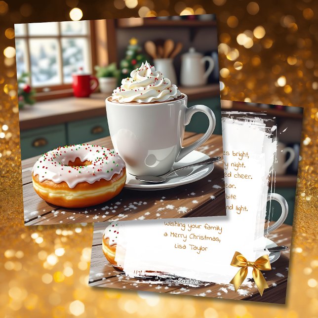 Cartes Pour Fêtes Annuelles Hot Cocoa and Christmas Donuts Festive Poem (Créateur téléchargé)