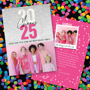 Cartes Pour Fêtes Annuelles Hot Pink Cheers 2025 Parties scintillant Chic New 