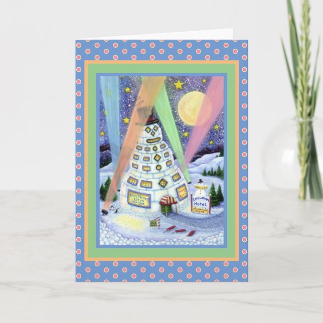CARTES POUR FÊTES ANNUELLES HÔTEL BONHOMME DE NEIGE DRÔLE, MANCHOT DES AURORES (Devant)