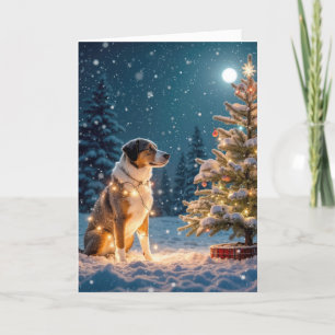 Cartes Pour Fêtes Annuelles Hound Dog Tangé Dans Les Lumières De Vacances