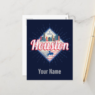 Cartes Pour Fêtes Annuelles Houston Skyline Texas États-Unis Vintage USA