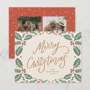 Cartes Pour Fêtes Annuelles Houx de Noël à lettres fantaisistes