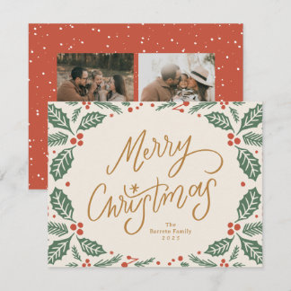 Cartes Pour Fêtes Annuelles Houx de Noël à lettres fantaisistes
