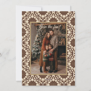 Cartes Pour Fêtes Annuelles Houx de Noël, Crème et Marron Vintage
